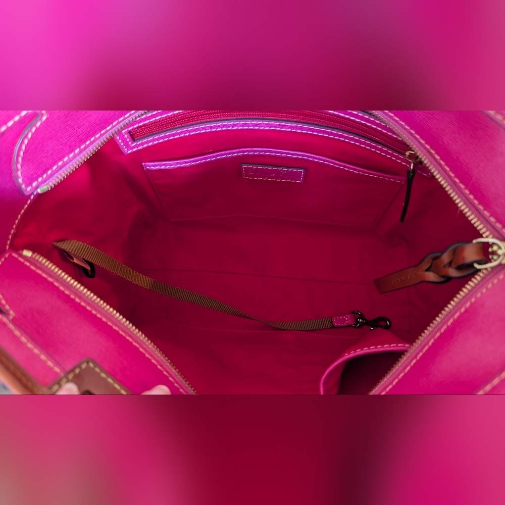 Dooney & Bourke Pink And Brown Leather Leisure Shopper Tote - Picture 8 of 12